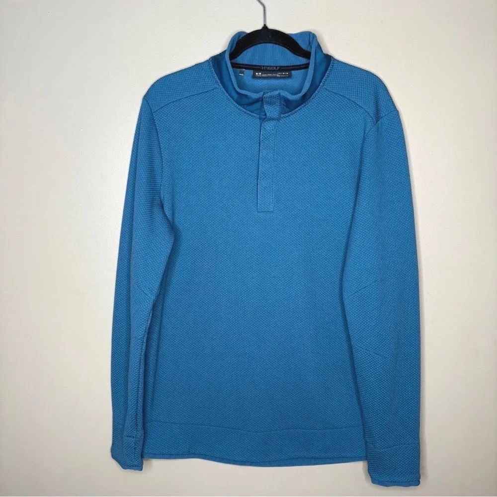 Under Armour Golf ColdGear Mens Large Blue Snap Mock Neck Pullover Sweater LG